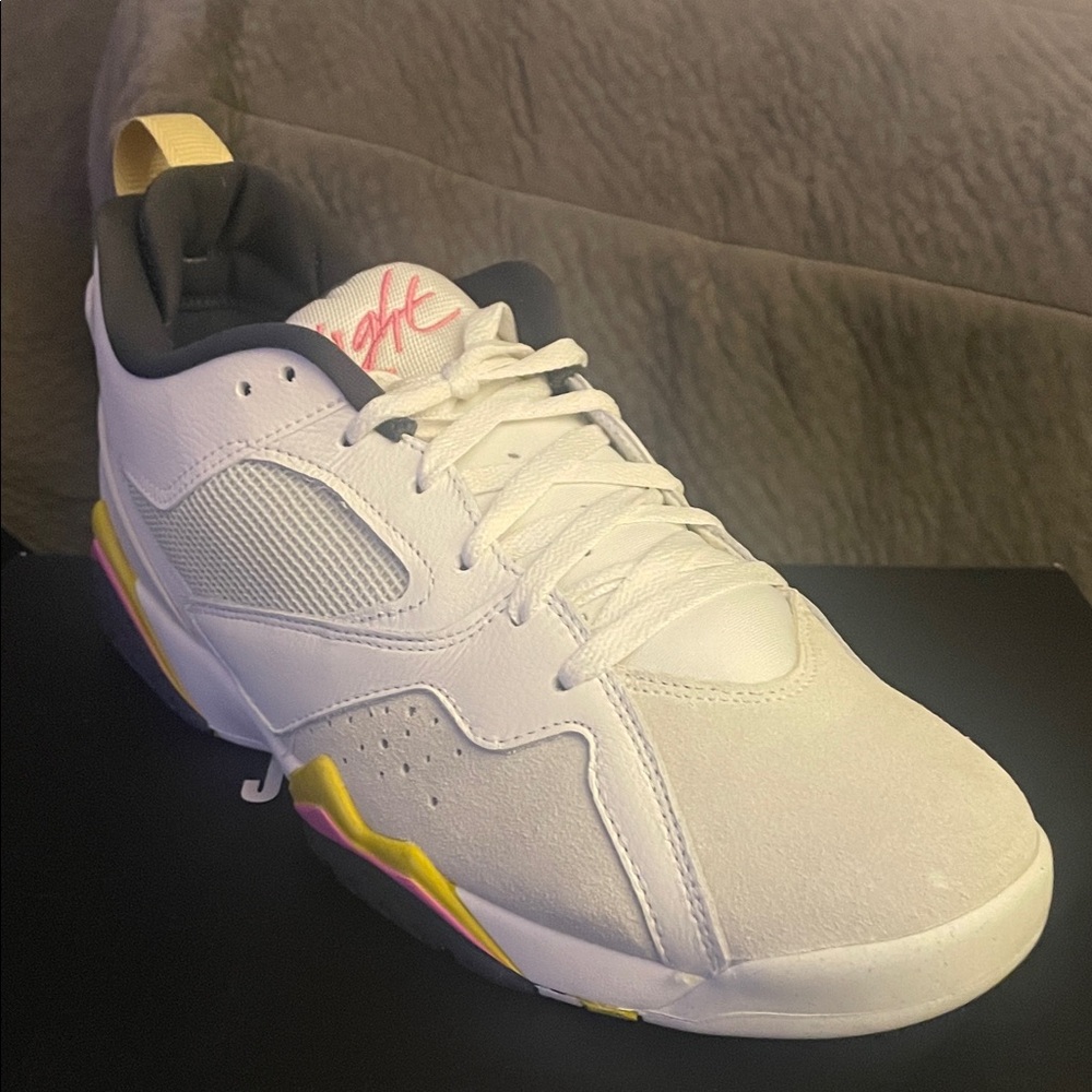 Jordan Men’s Athletic Shoes White with Yellow and Pink Accents